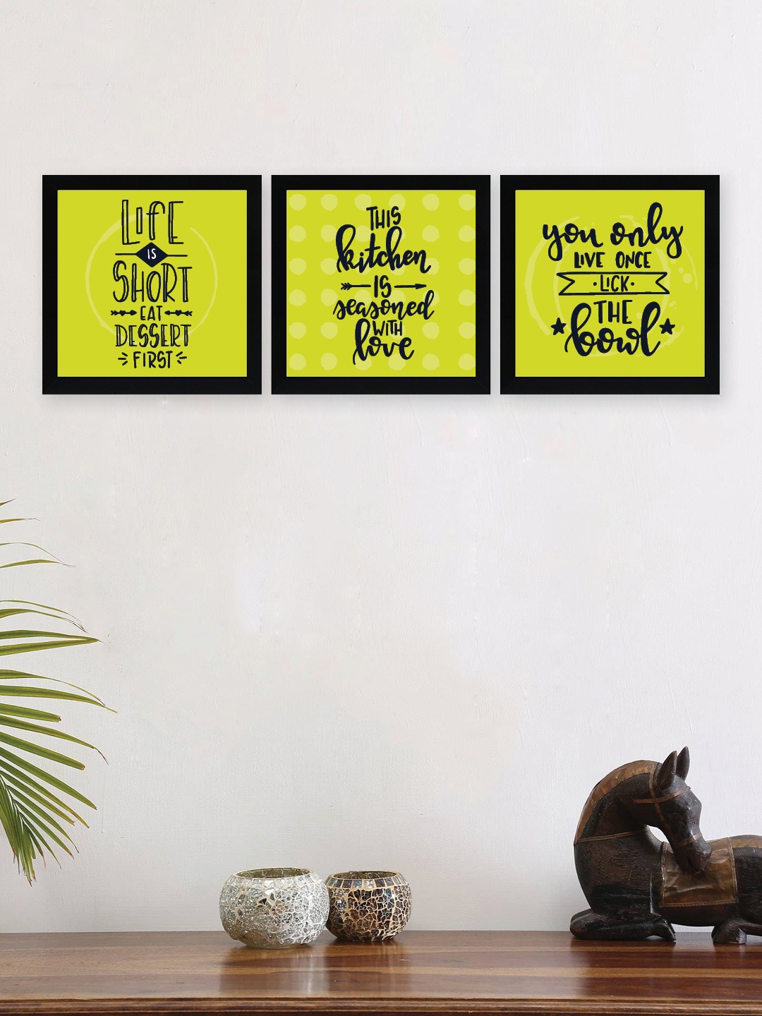 

nest ART Set Of 3 Yellow & Black Printed Wall Hanging Without Glass Framed Posters