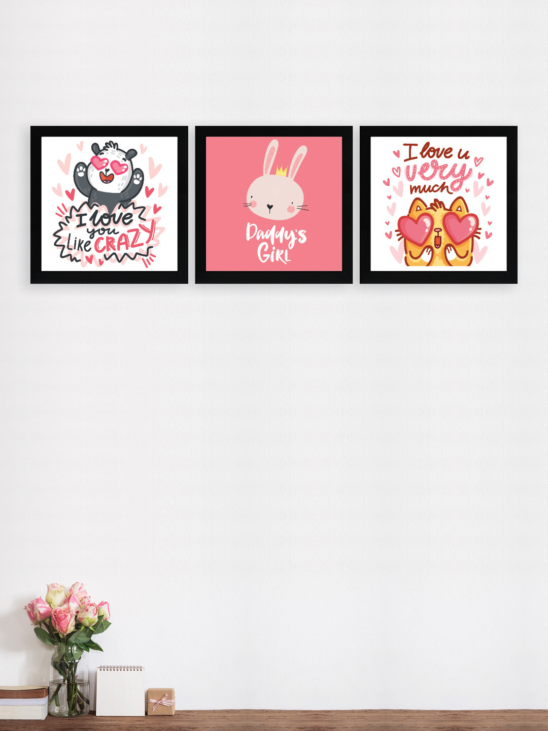 

nest ART Set Of 3 Black & Pink Printed Framed Posters