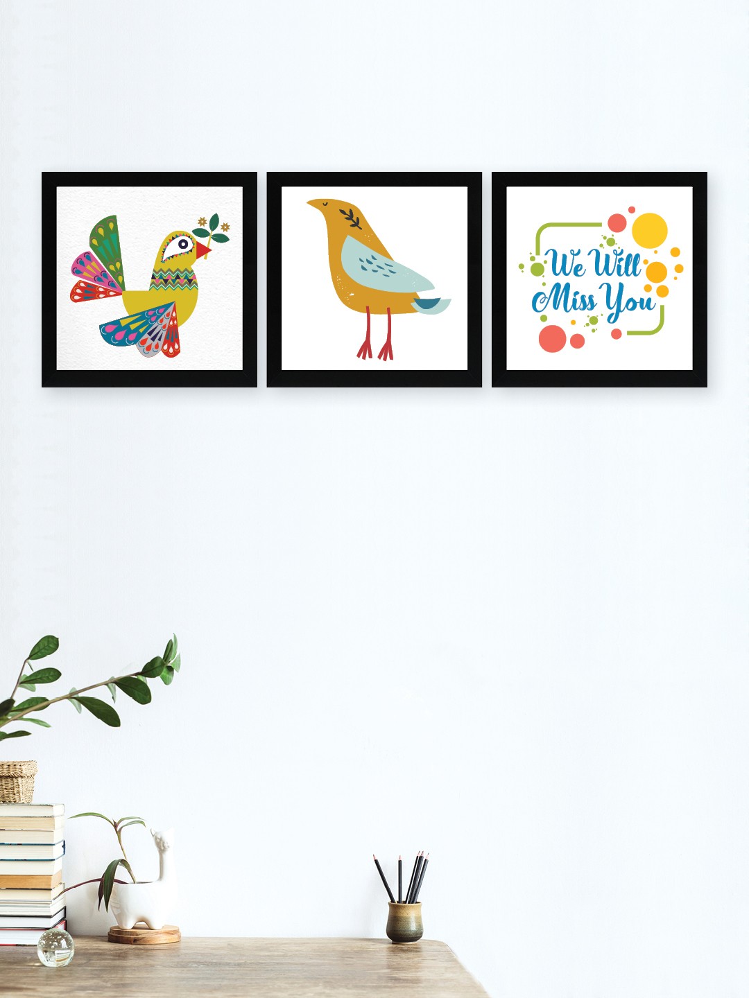 

nest ART Set Of 3 Yellow & Blue Printed Paper Plane Framed Posters