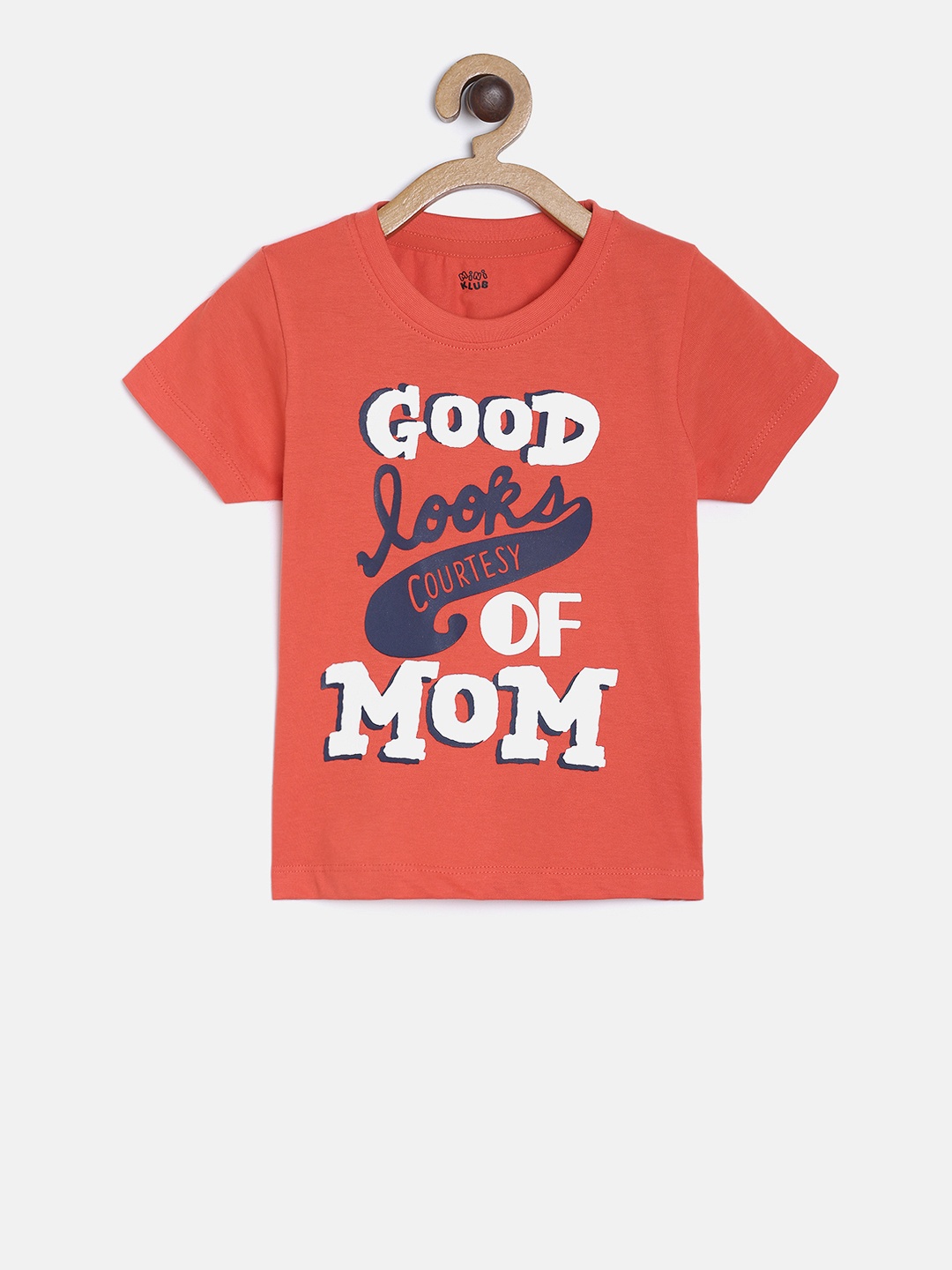 

MINI KLUB Infant Boys Rust Orange White Printed Round Neck Pure Cotton T-shirt