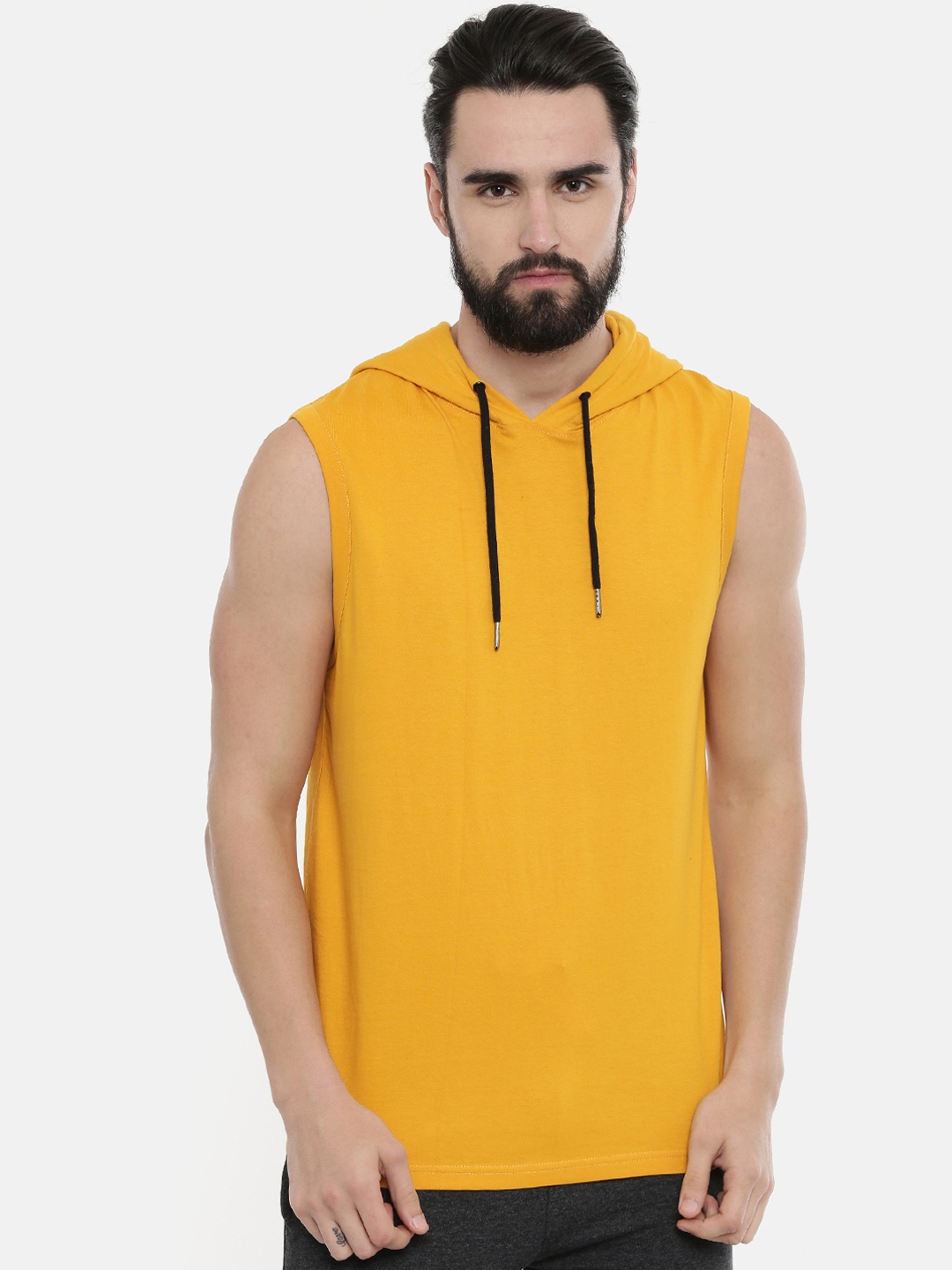 

Bushirt Men Yellow Solid Hood T-shirt