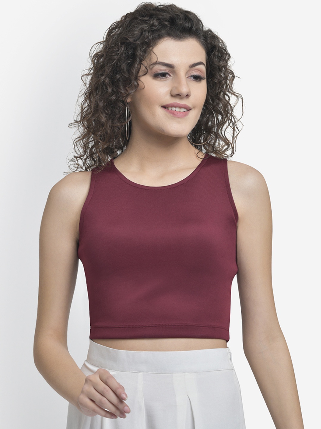 

Martini Women Maroon Solid Crop Top