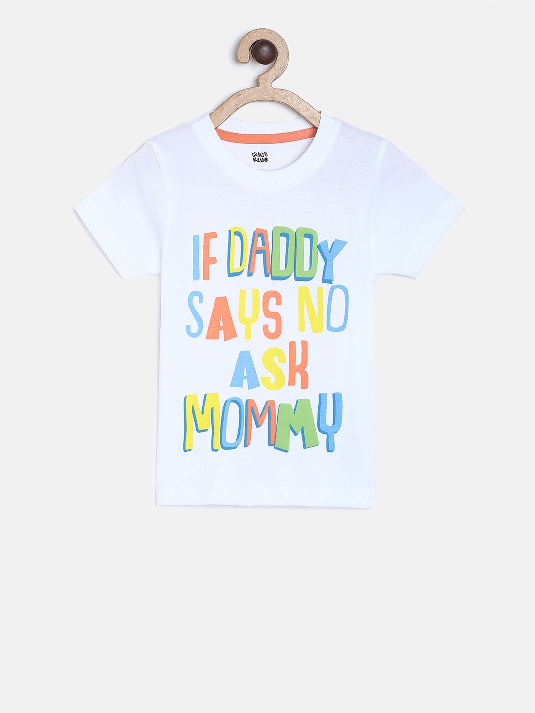

MINI KLUB Boys White Printed Round Neck Pure Cotton T-shirt