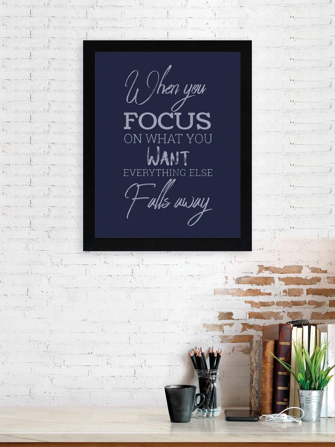 

nest ART Navy Blue Printed Motivational Thoughts Framed Wall Art