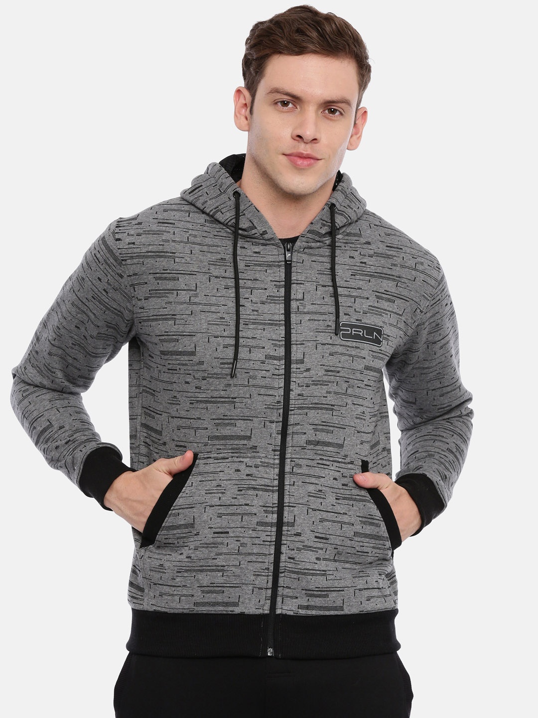 

Proline Active Men Grey Melange Printed Hooded Sweatshirt