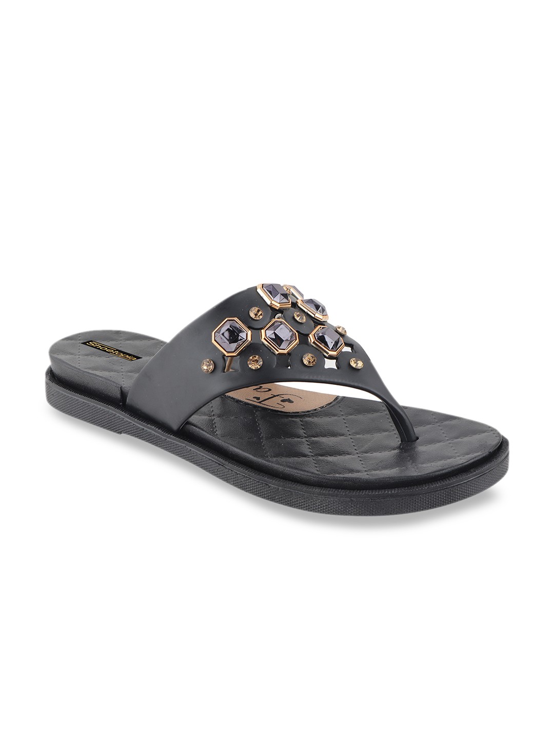 

Shoetopia Women Black Embellished Open Toe Flats