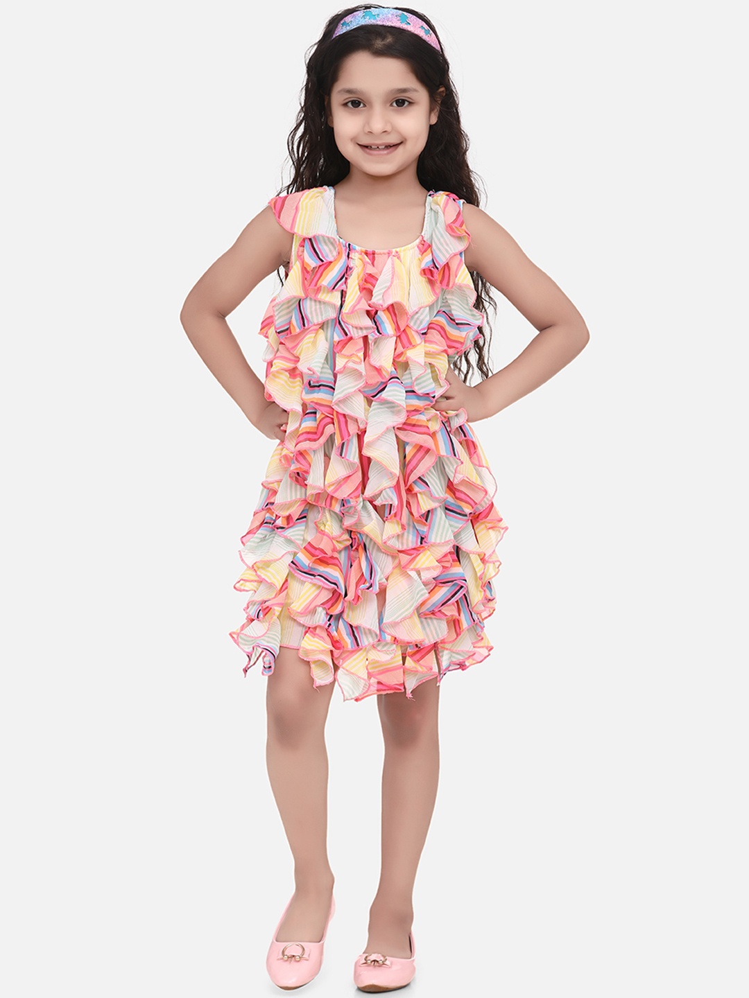 

StyleStone Girls Multicoloured Printed Fit and Flare Dress, Multi
