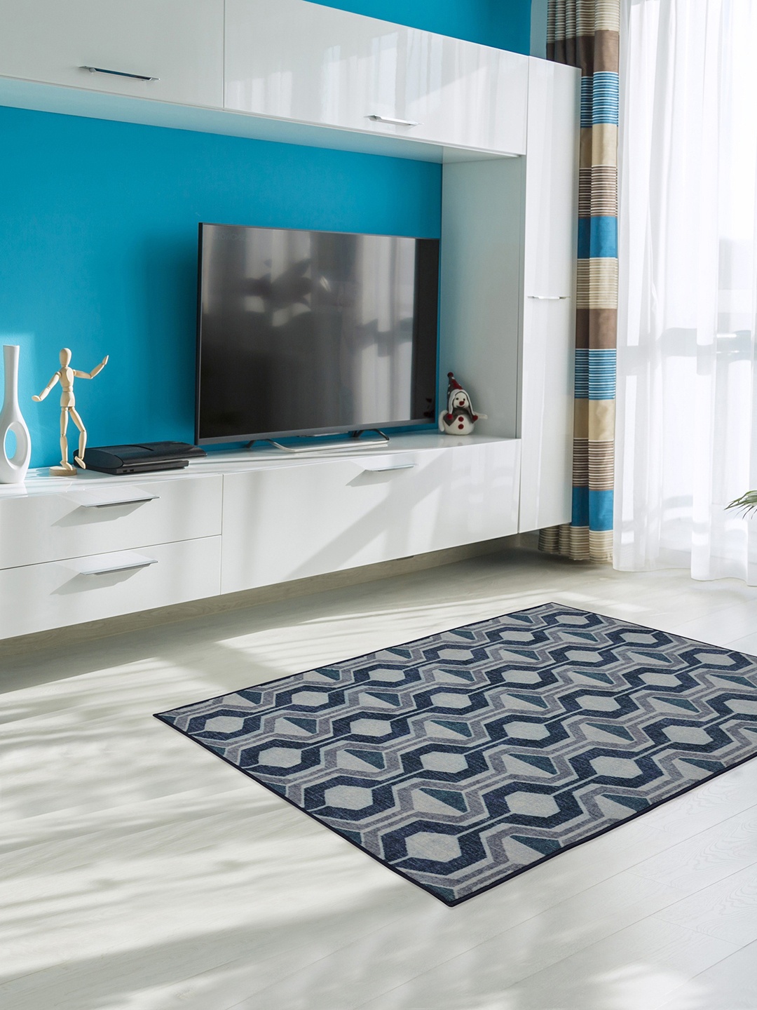 

RUGSMITH Blue & Grey Premium Quality Geometrical Pattern Ring Road Area Rug