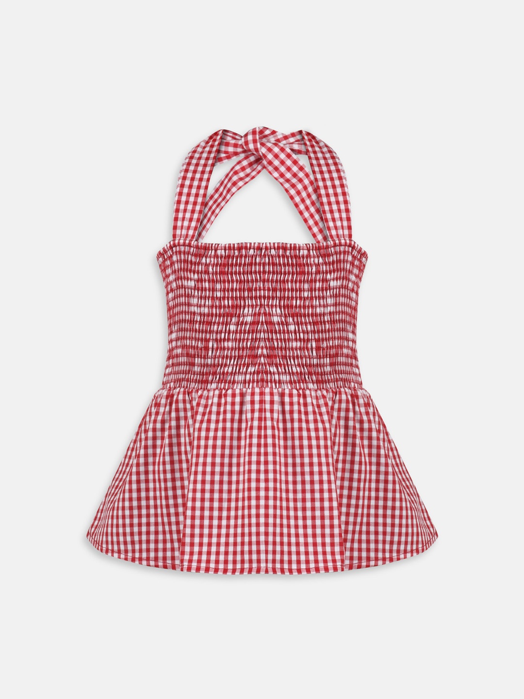 

KIDKLO Girls Red & White Checked Pure Cotton Top