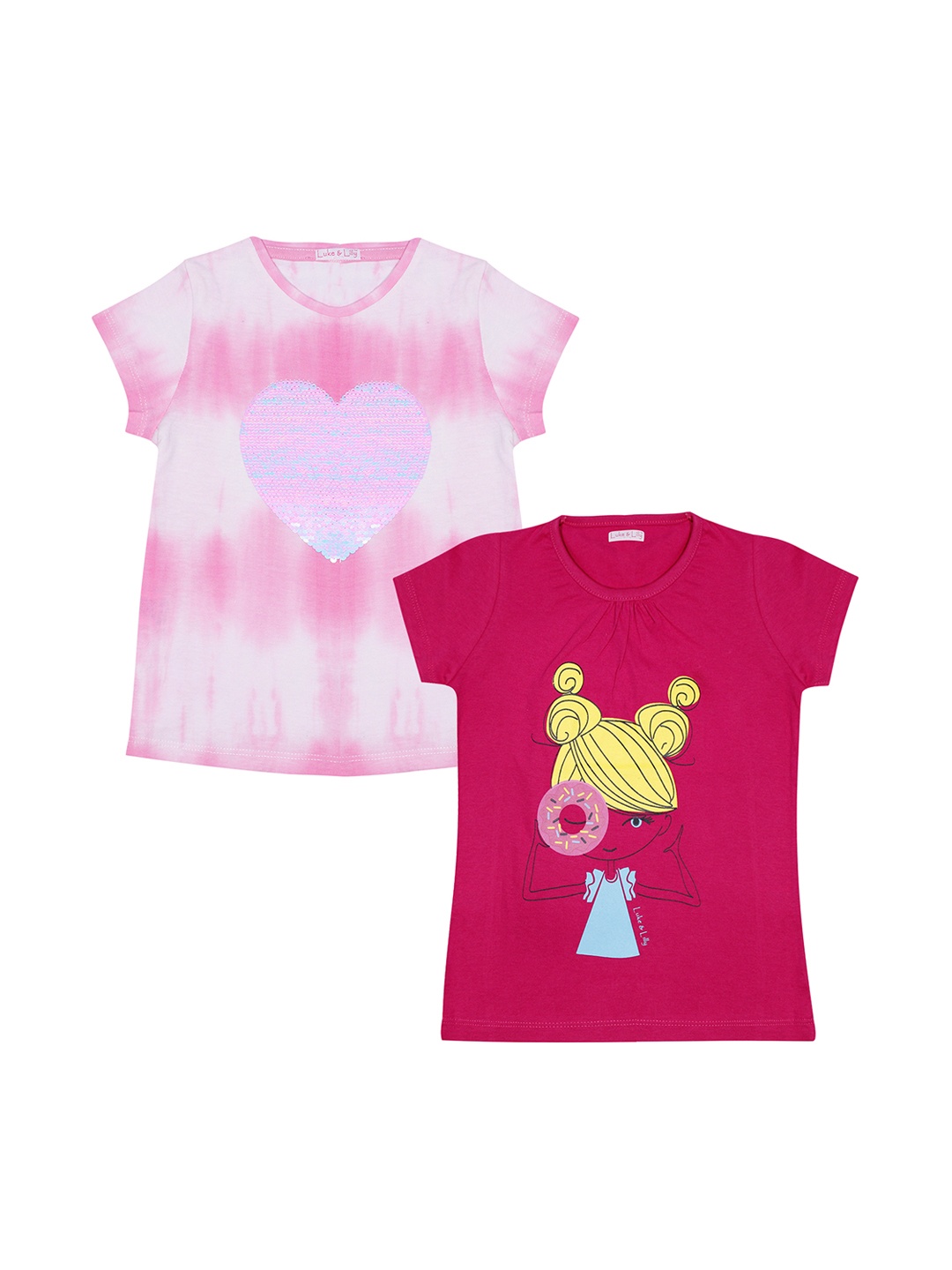 

Luke & Lilly Girls Pack of 2 Round Neck T-shirts, Pink
