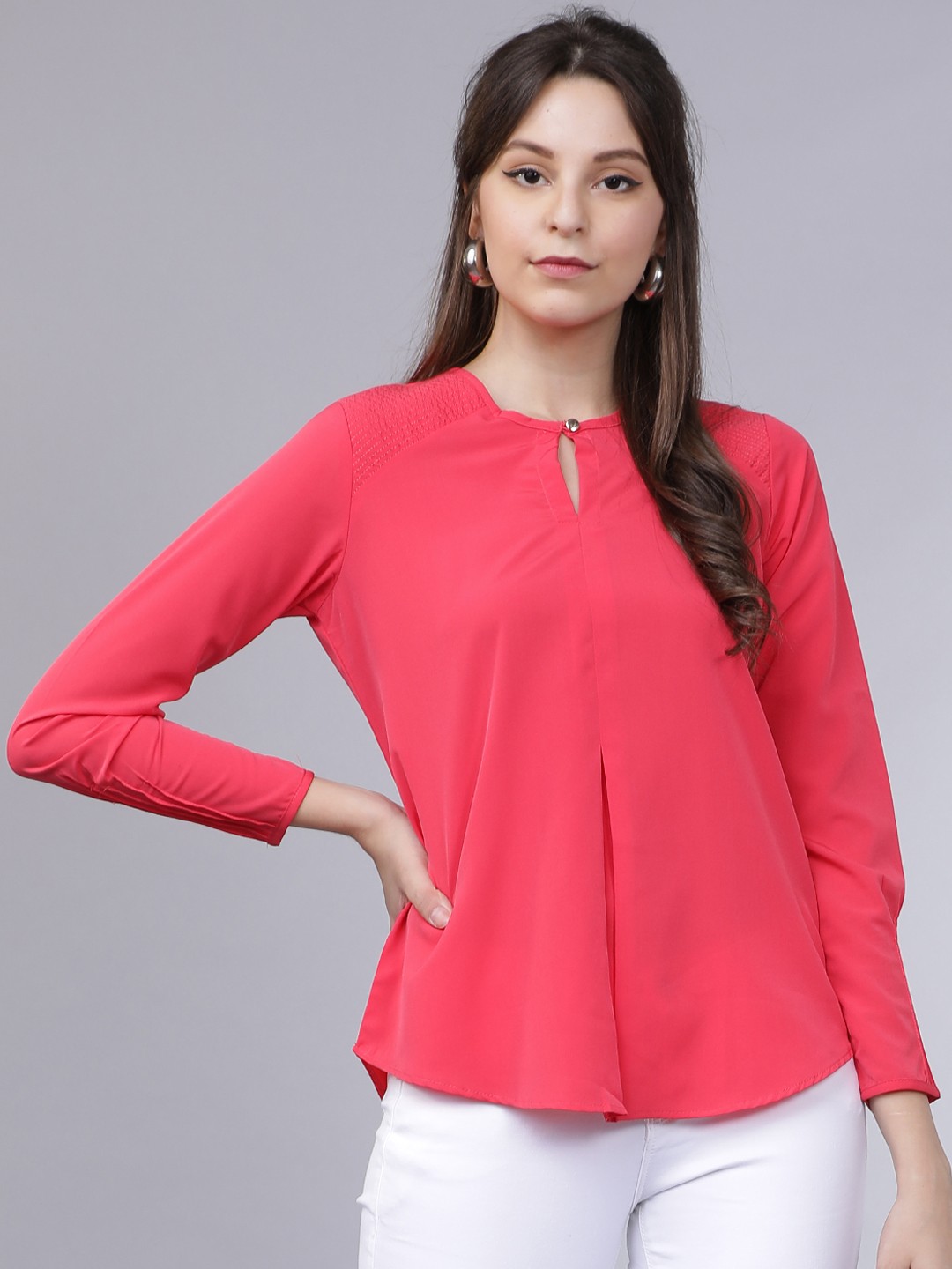 

Tokyo Talkies Women Coral Pink Solid Top