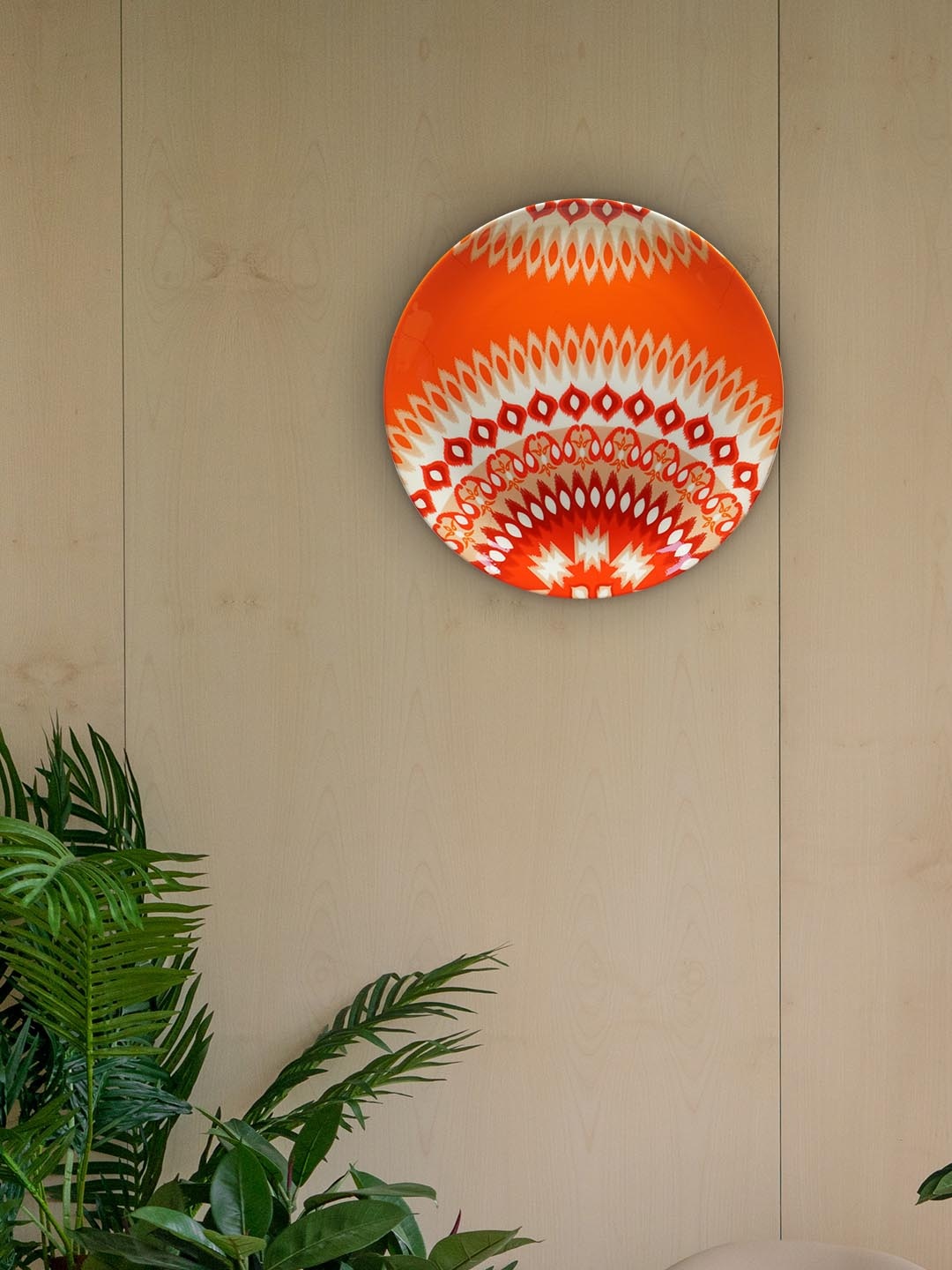 

KOLOROBIA Orange & White Printed Dazzling Ikat Decorative Wall Plate