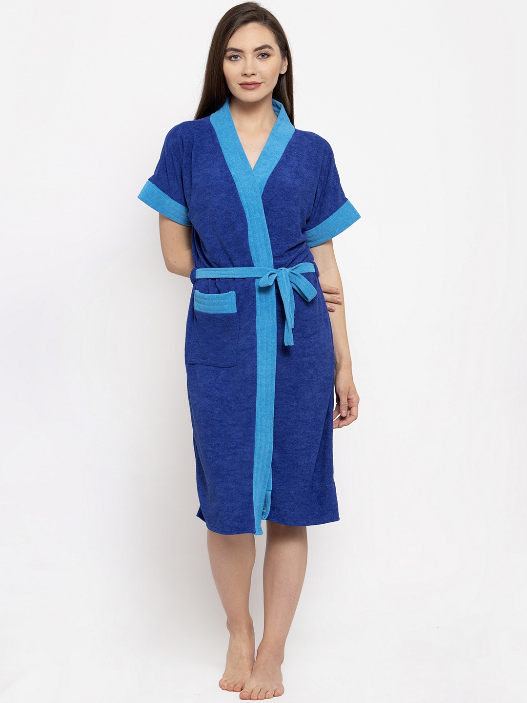 

ELEVANTO Women Blue Solid Bath Robe