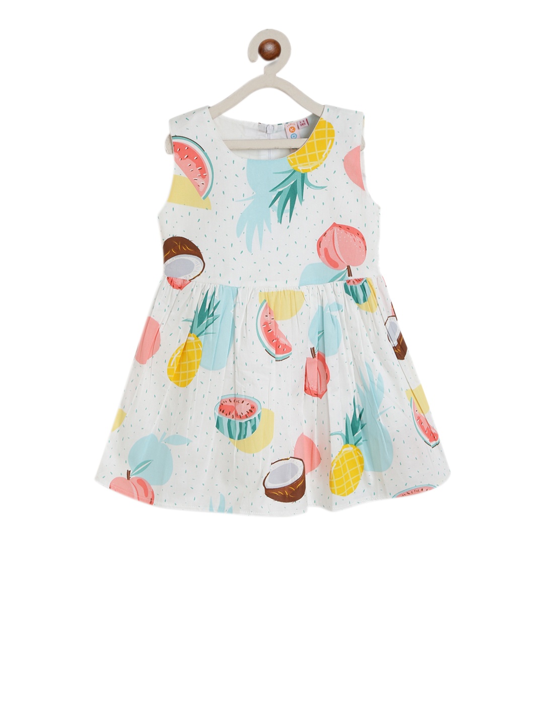 

Kids On Board Girls White & Blue Printed A-Line Dress