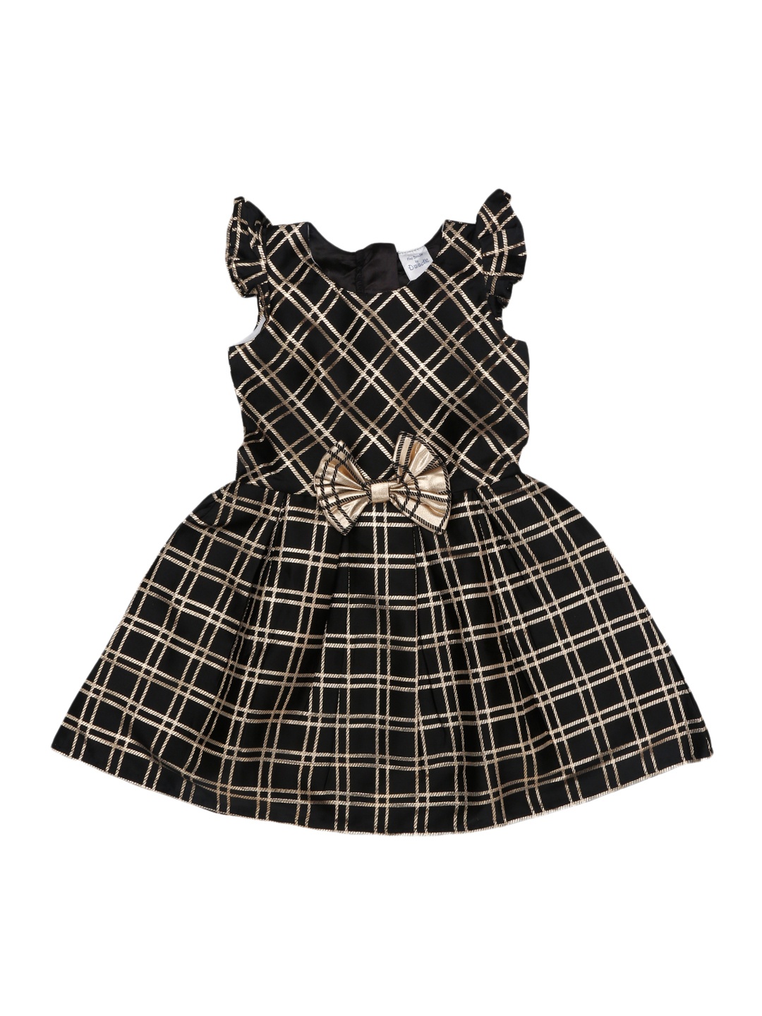 

Doodle Girls Black & Gold-Toned Checked Fit and Flare Dress