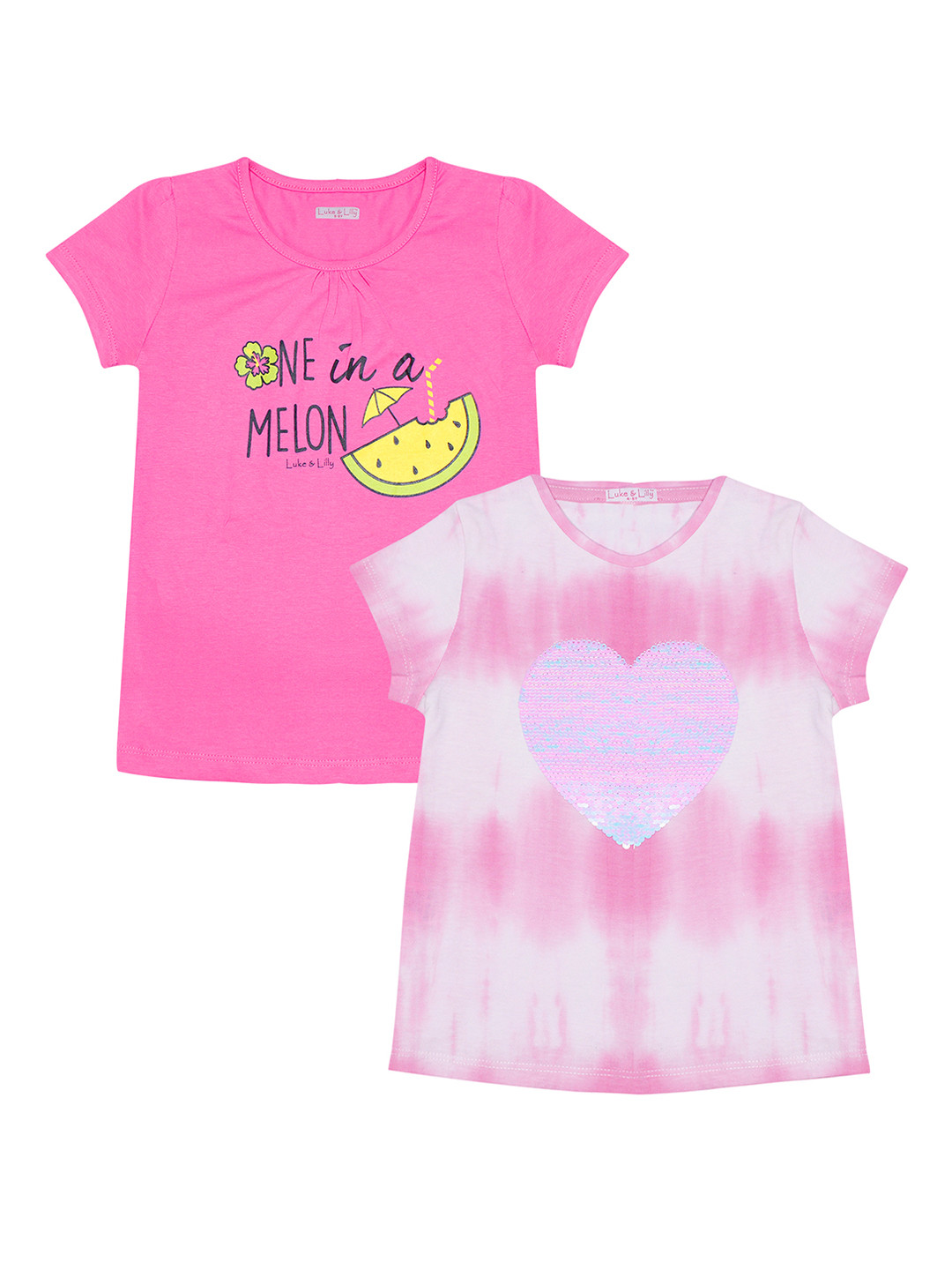 

Luke & Lilly Girls Pack of 2 Tie & Dye Round Neck T-shirt, Pink