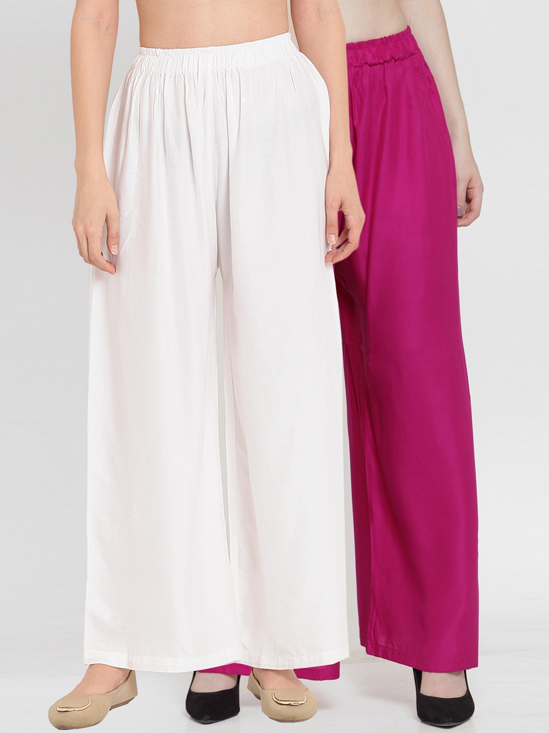 

TAG 7 Women Pack of 2 Solid Straight Palazzos, Magenta