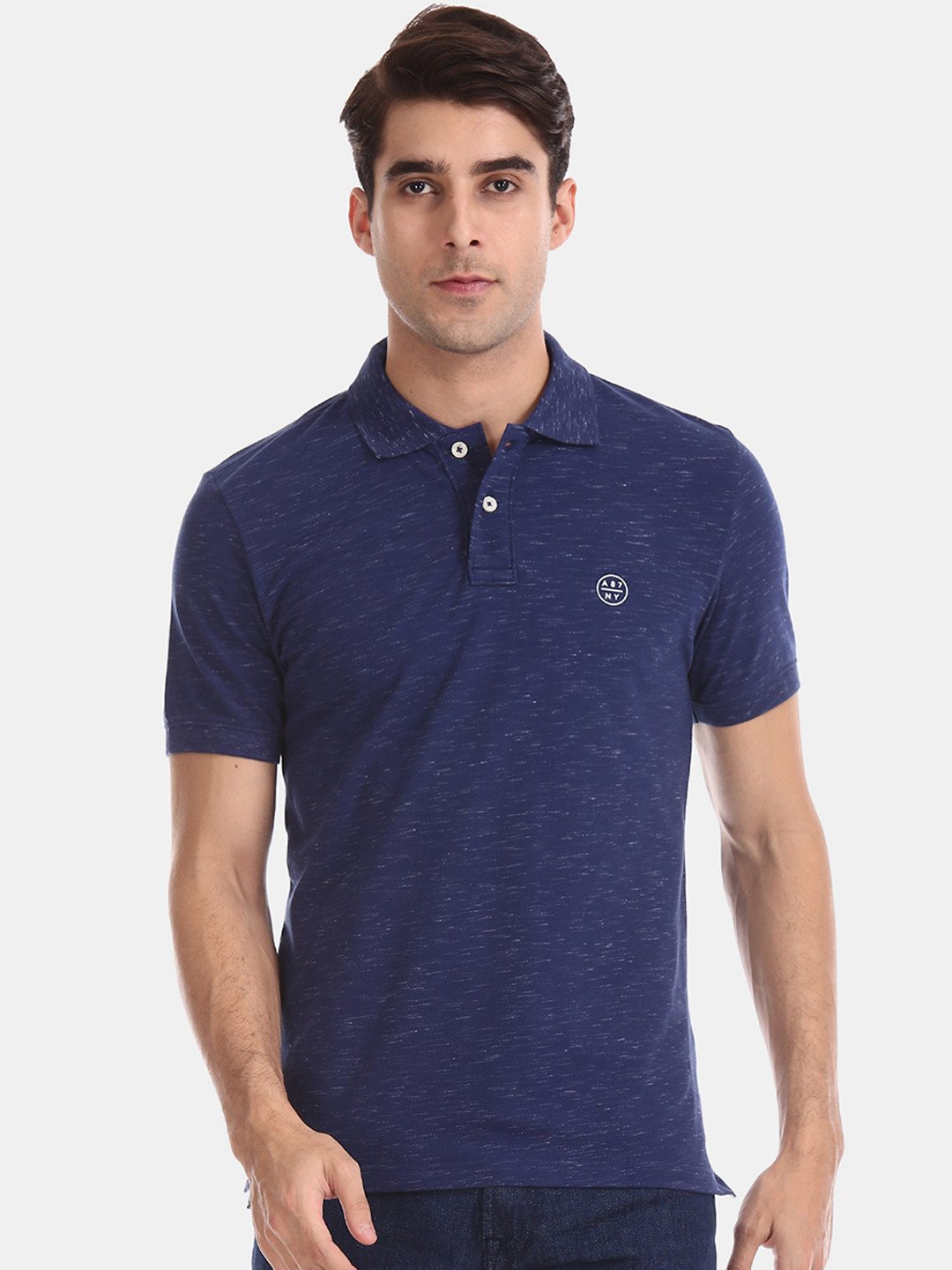 

Aeropostale Men Blue Solid Polo Collar T-shirt