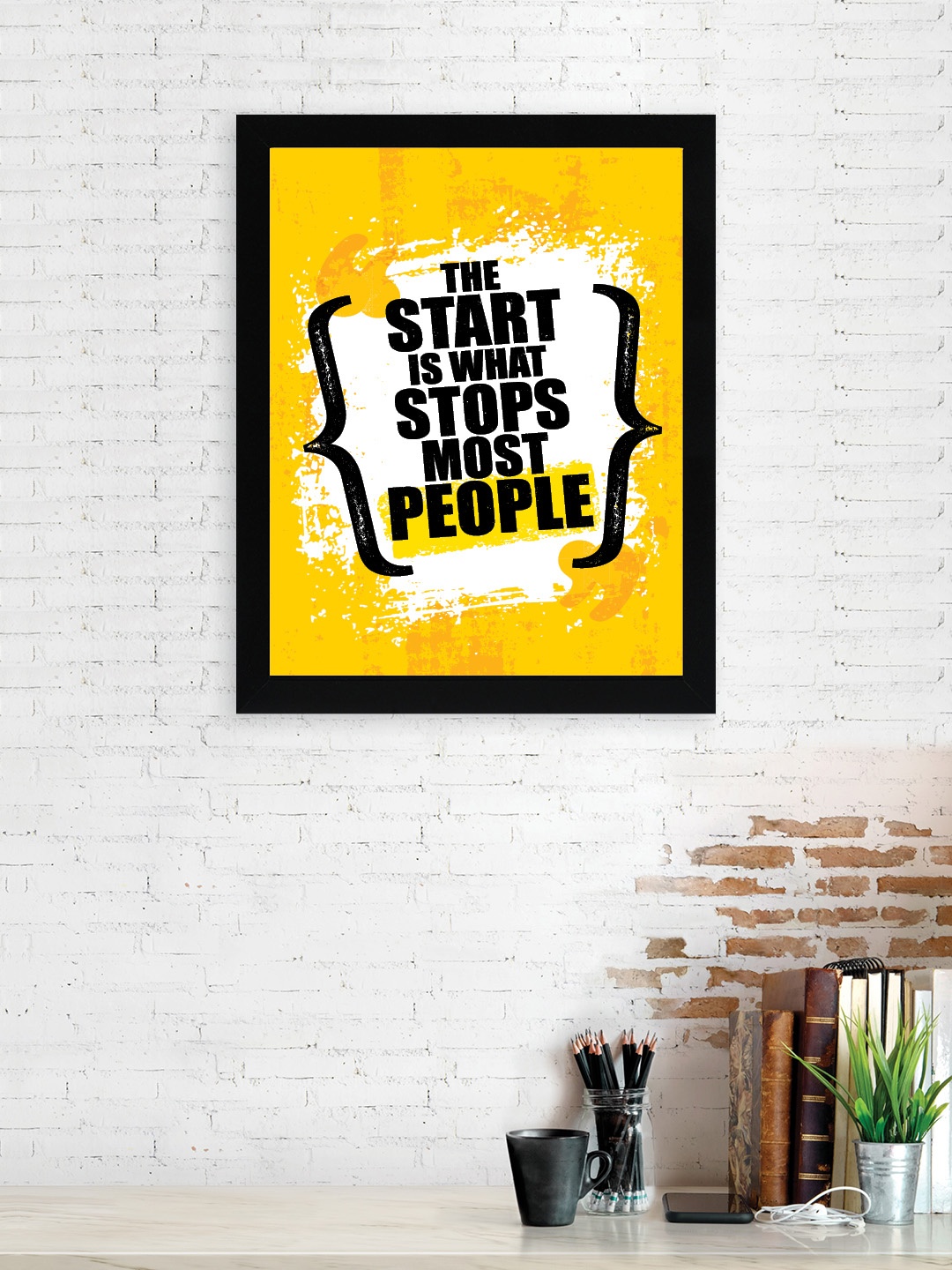

nest ART Yellow & Black Paper Plain Print Quotes Framed Wall Art