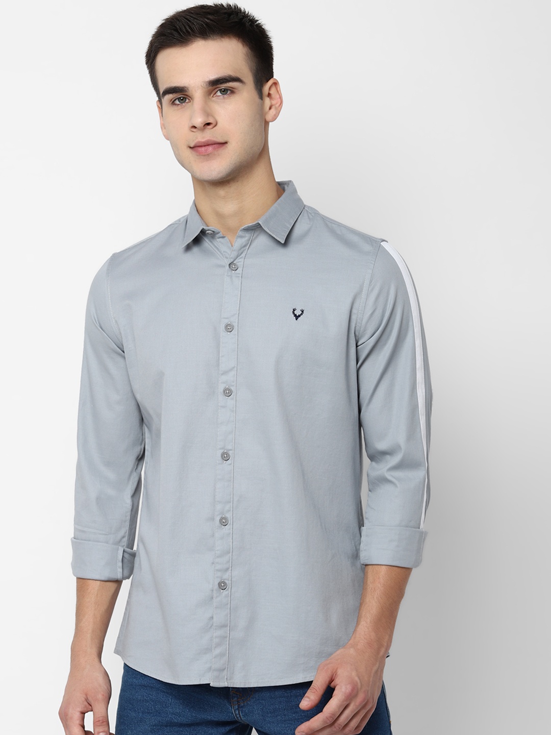 

Allen Solly Sport Men Grey Regular Fit Solid Casual Shirt With Side Stripe