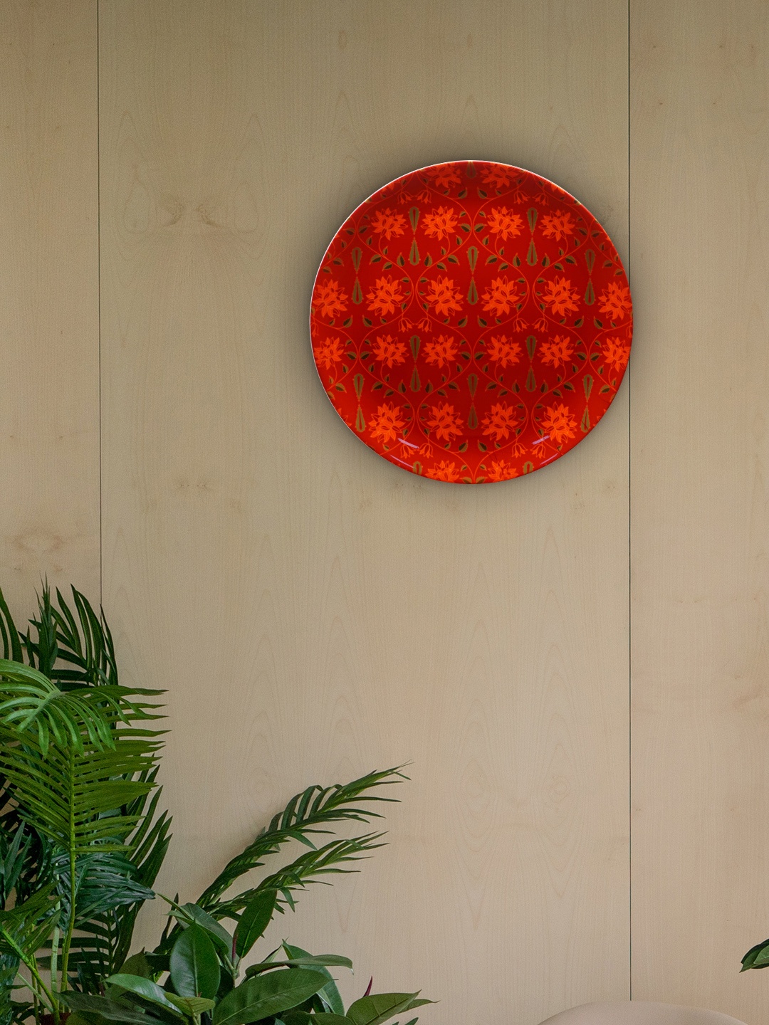 

KOLOROBIA Red Printed Round Wall Decor Plate