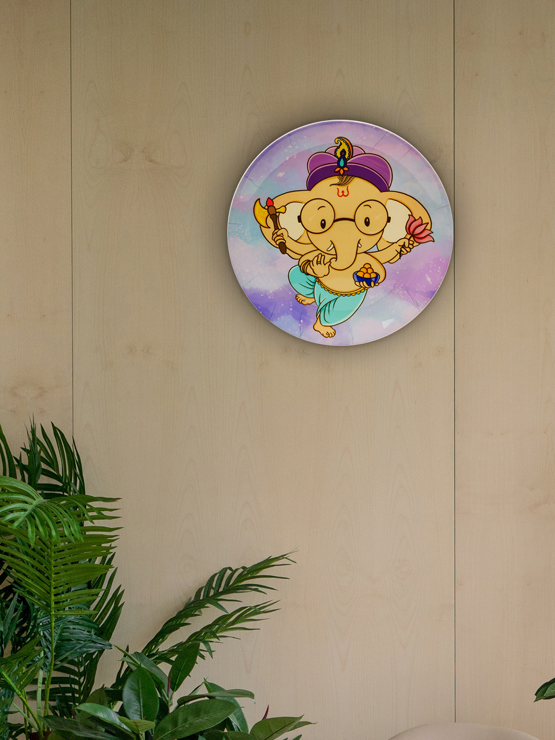 

KOLOROBIA Lavender & Yellow Ganesha Printed Decorative Plate