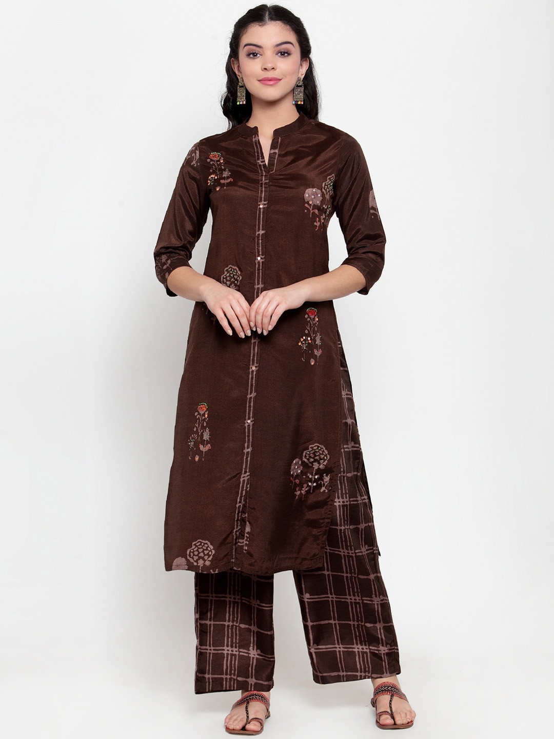 

ANAISA Women Coffee Brown Embroidered Kurta with Trousers