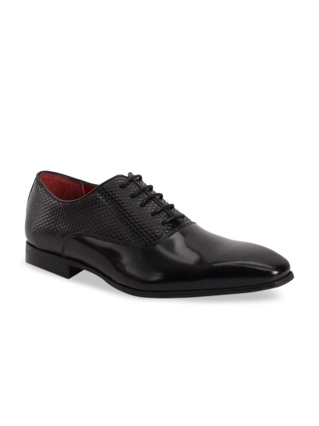 

Ruosh Men Black Textured Leather Formal Derbys