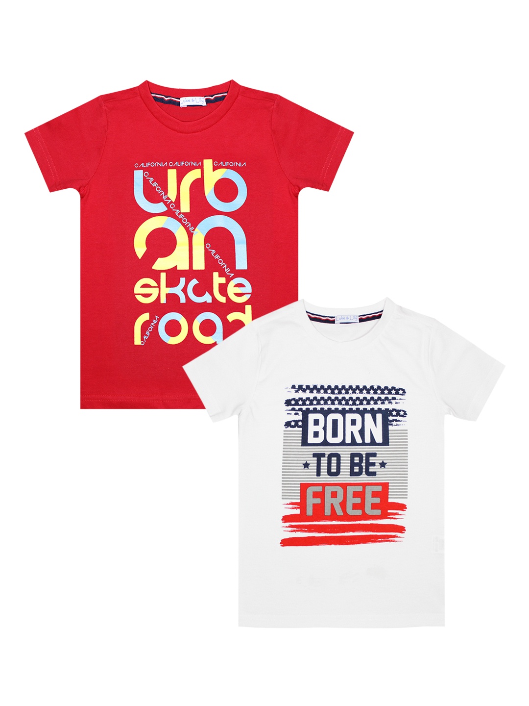 

Luke Lilly Boys Pack Of 2 Printed Round Neck Pure Cotton T-shirts, White