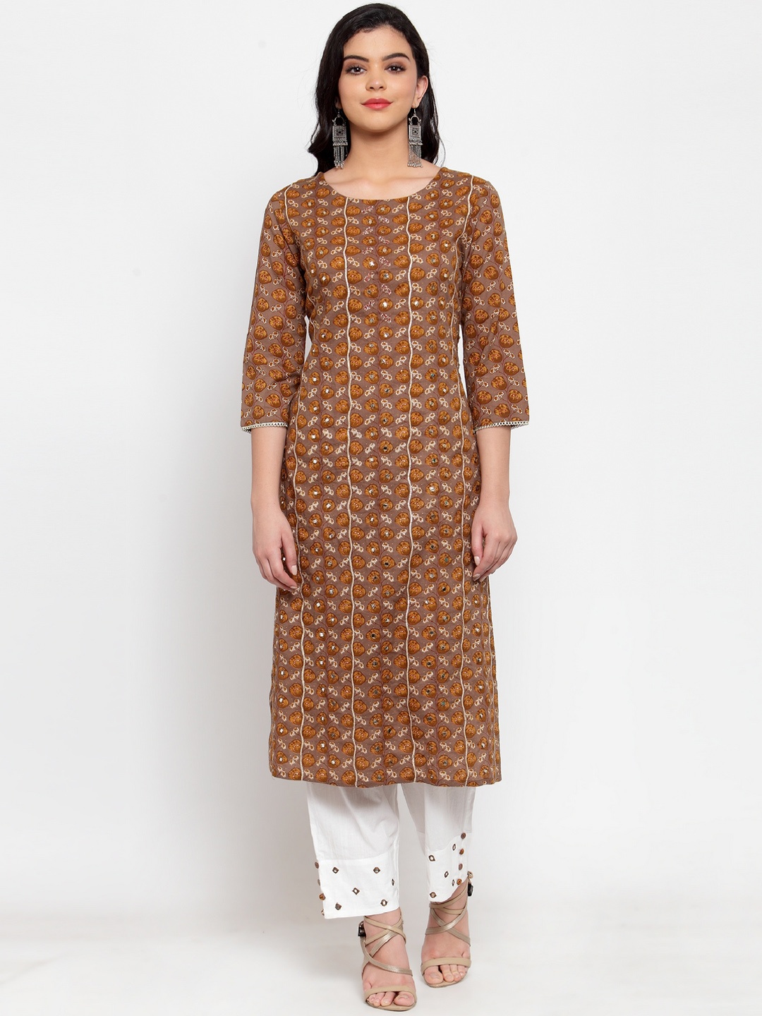 

ANAISA Women Brown Embroidered Kurta with Trousers
