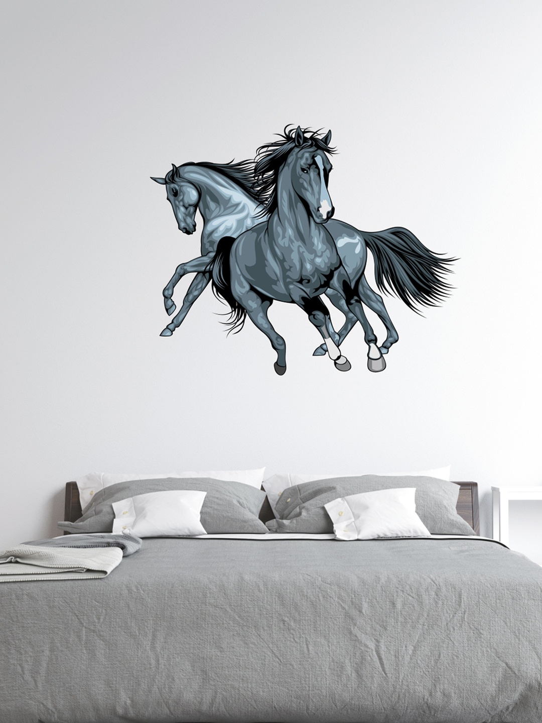 rawpockets Teal Blue & Black Duo Wild Horses Running Wall Sticker