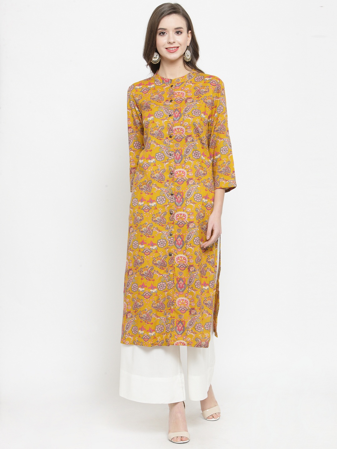 Varanga Women Yellow Printed Straight Kurta