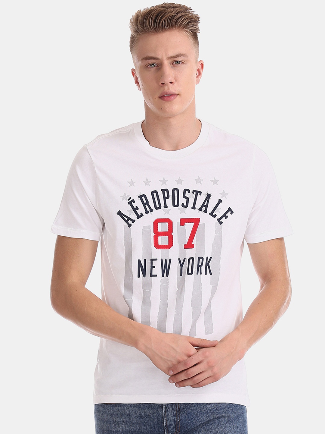 

Aeropostale Men White Printed Round Neck Pure Cotton T-shirt