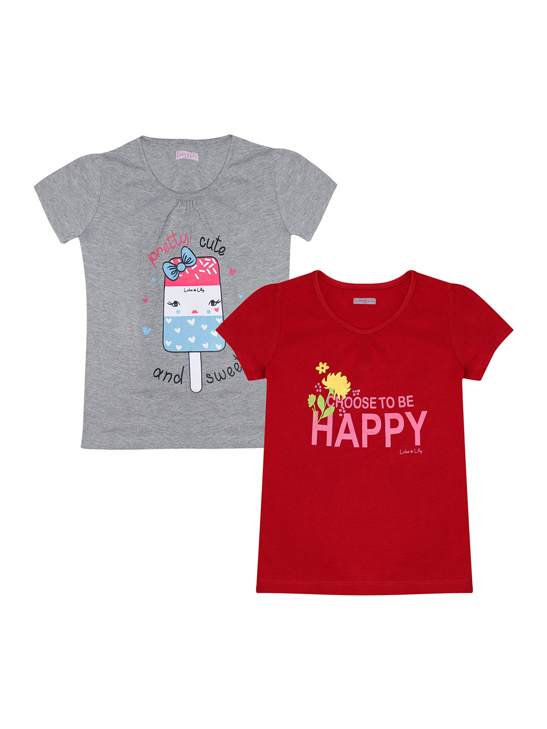 

Luke & Lilly Girls Pack of 2 Printed Round Neck T-shirt, Red