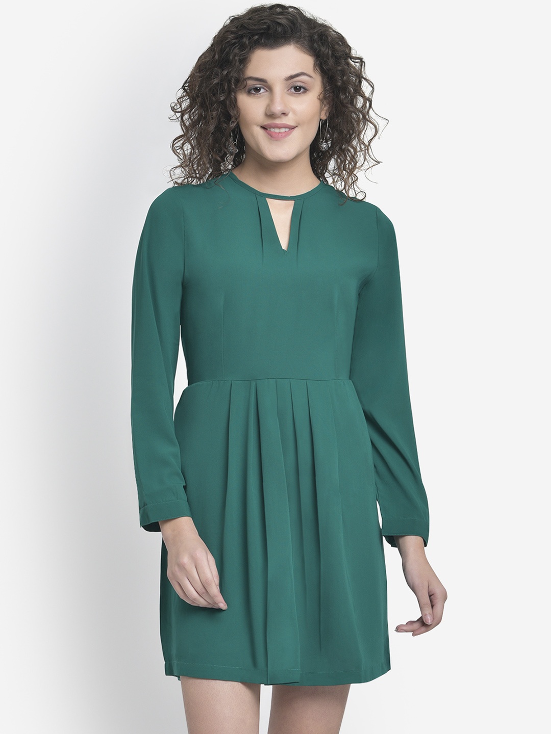 

Martini Women Green Solid Fit and Flare Dress