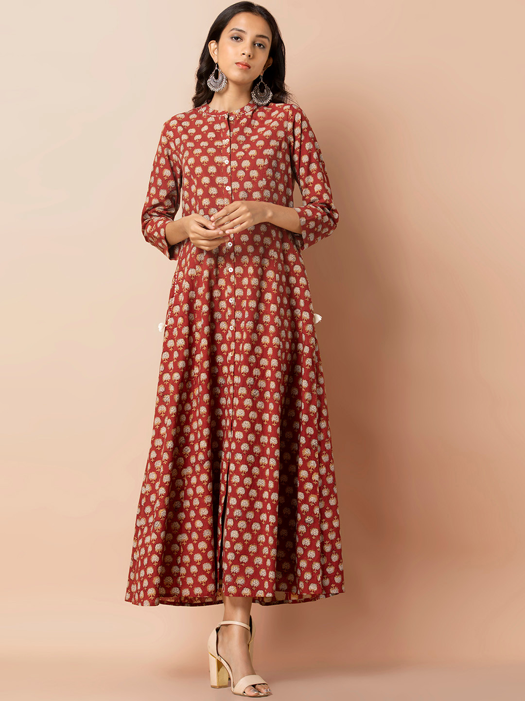 

INDYA Women Maroon Printed A-Line Kurta