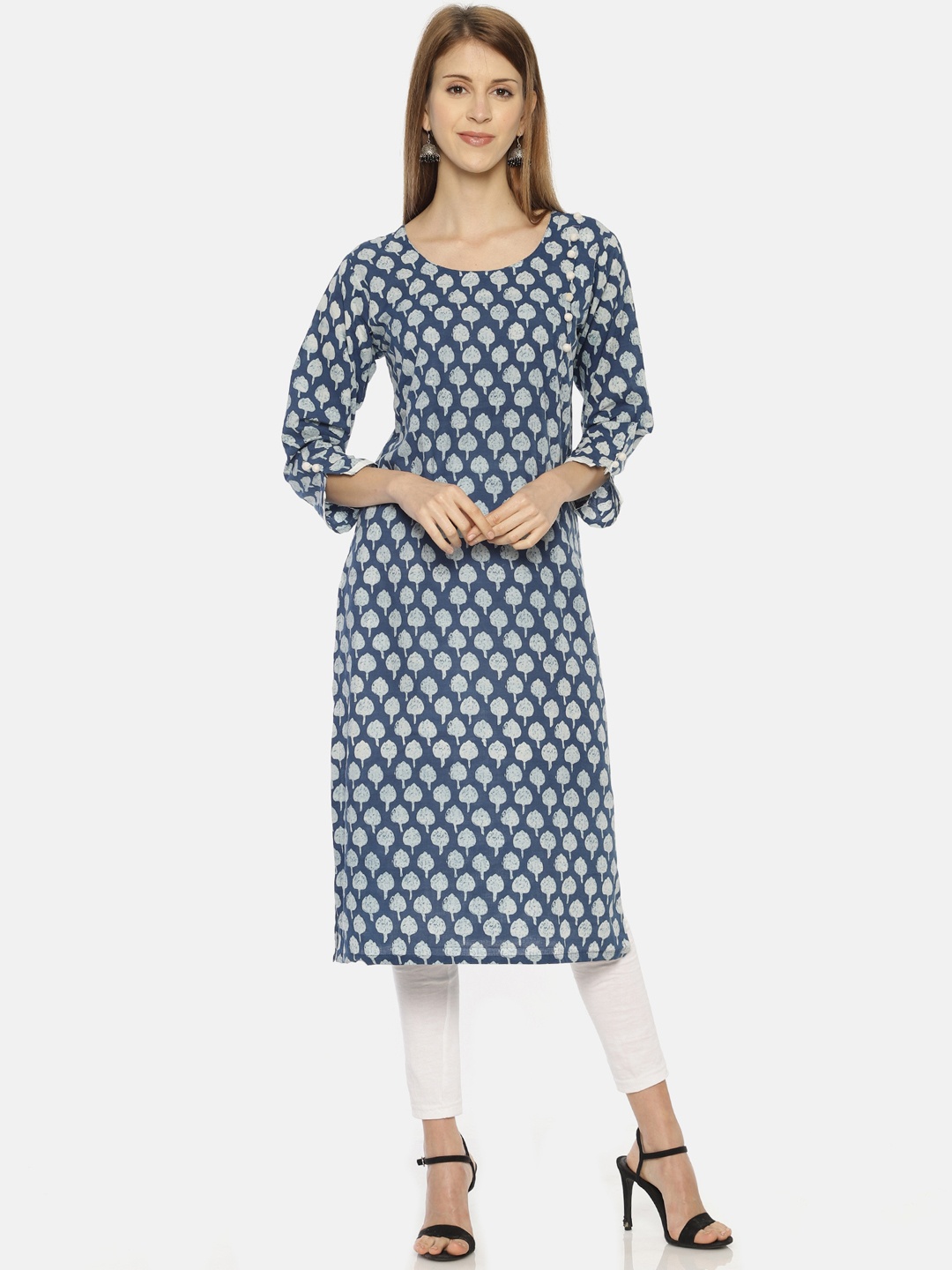 

Resha Women Blue & Grey Printed Straight Kurta