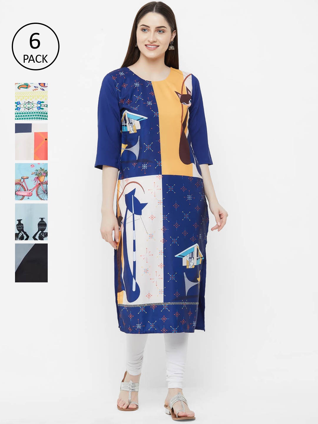 

7Threads Women Pack Of 6 Printed Straight Kurta, Multi
