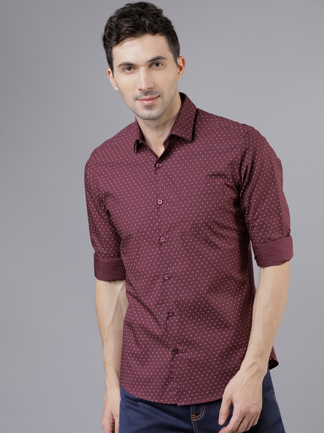 

HIGHLANDER Men Burgundy & Beige Slim Fit Printed Casual Shirt