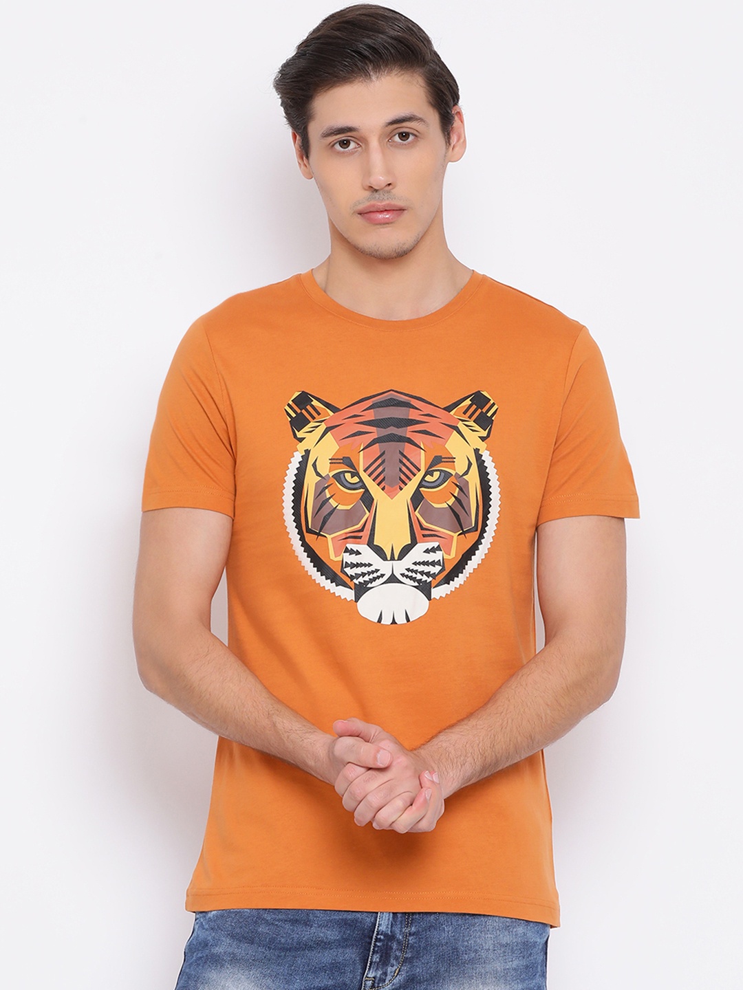 

Antony Morato Men Orange Printed Round Neck T-shirt