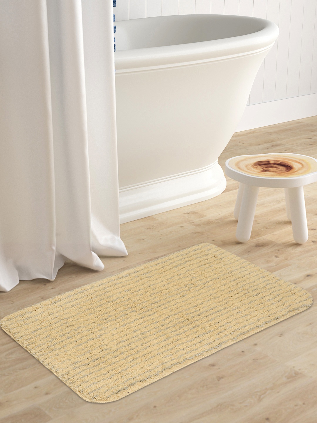 

Saral Home Beige Striped Anti-Skid Bath Rug