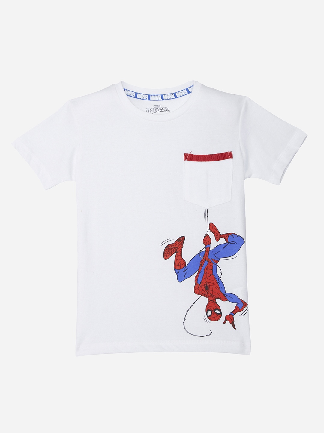 

Kids Ville Boys White & Blue Spiderman Printed Round Neck T-shirt