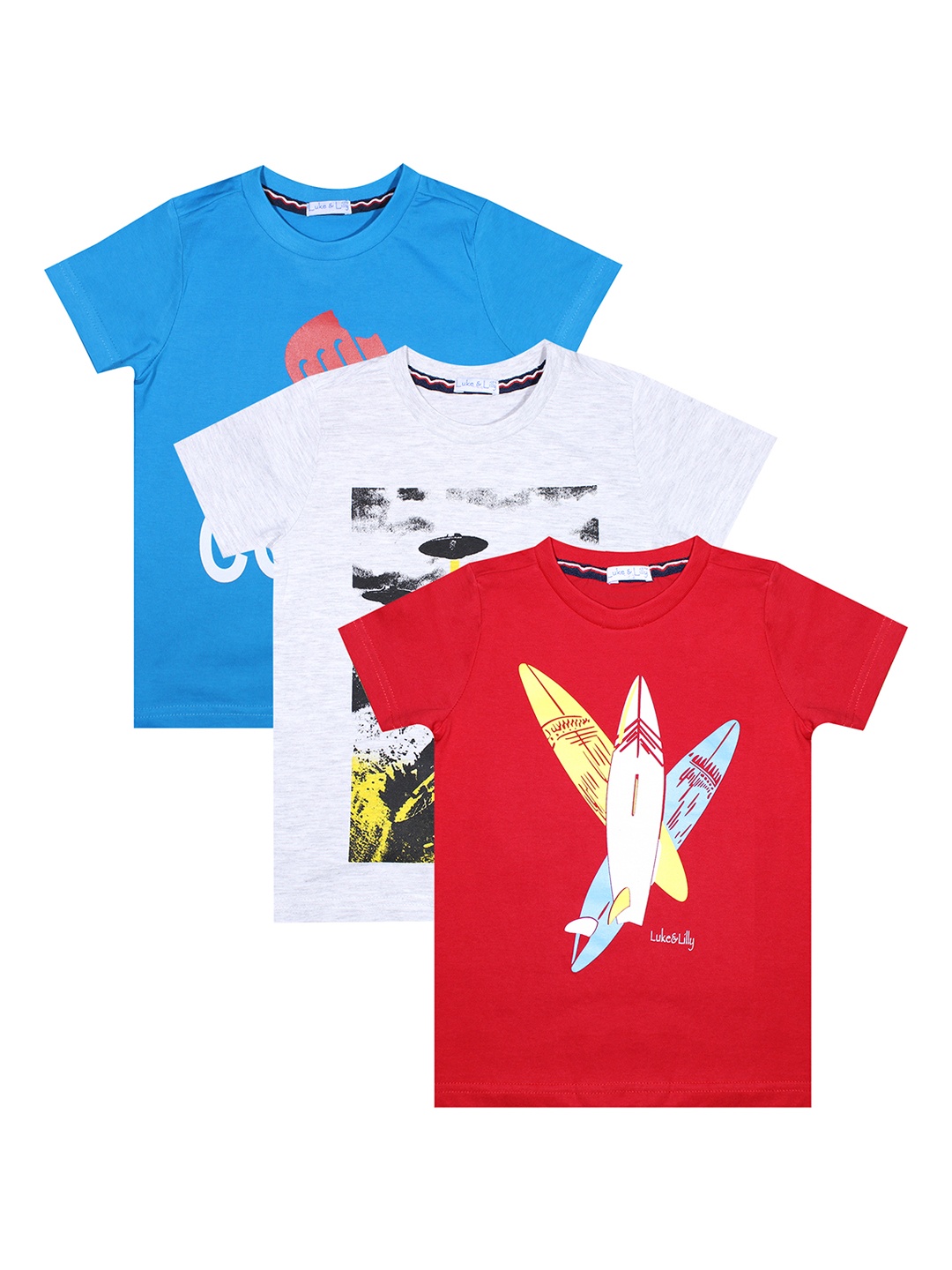 

Luke Lilly Boys Pack of 3 Round Neck Pure Cotton T-shirts, Red