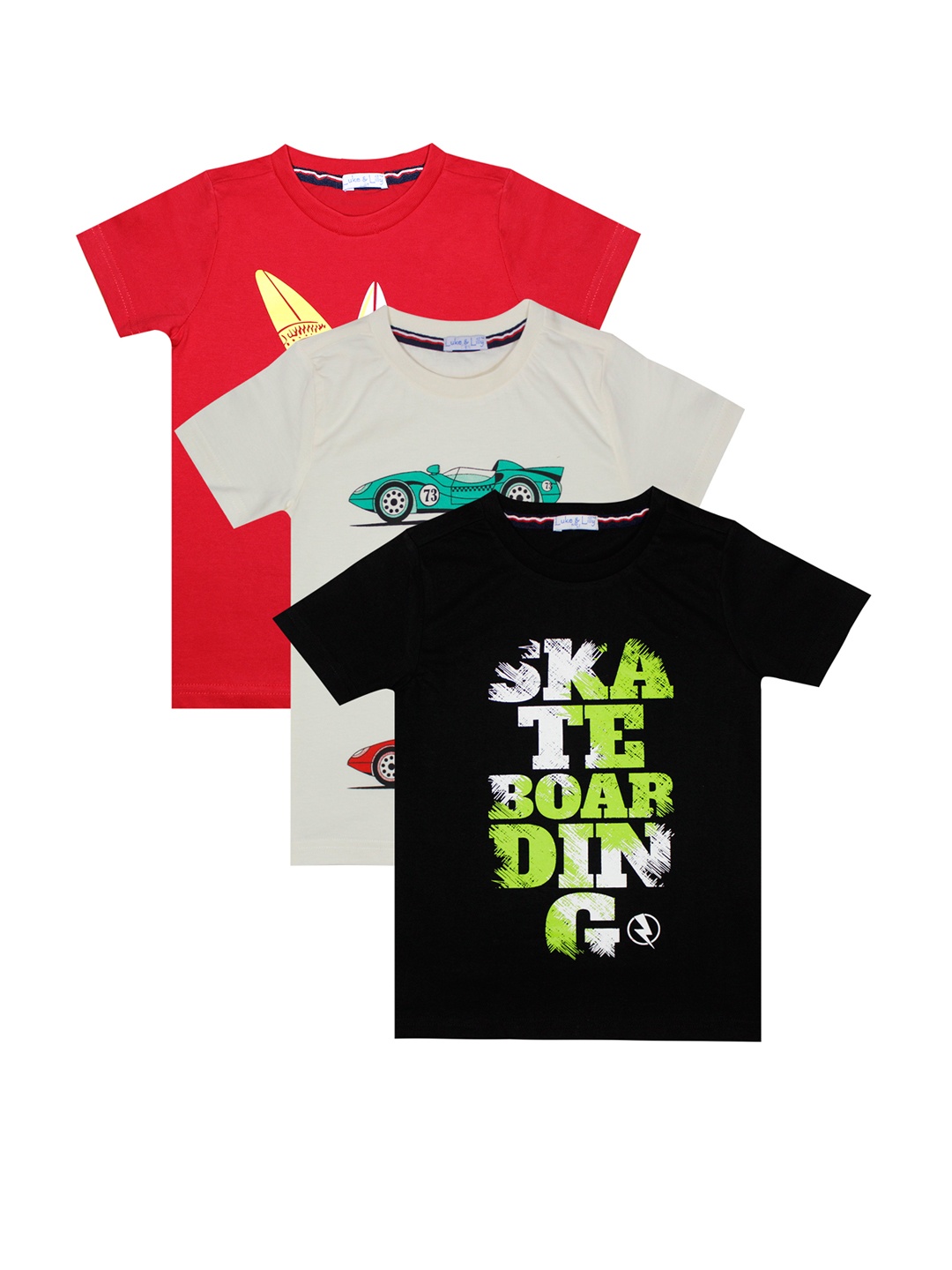 

Luke & Lilly Boys Pack of 3 Printed Round Neck T-shirt, Red