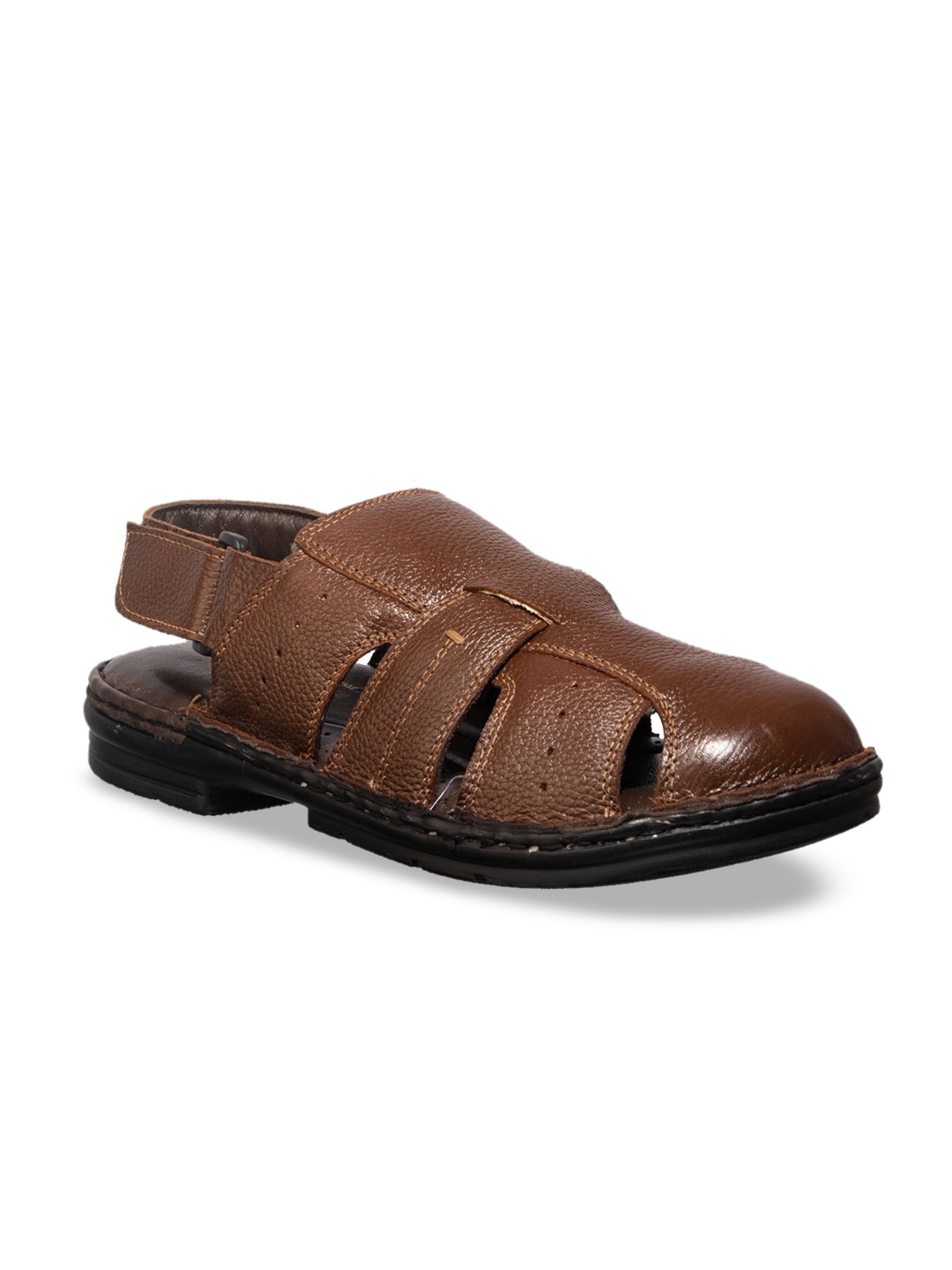 

Khadims Men Brown Leather Fisherman Sandals