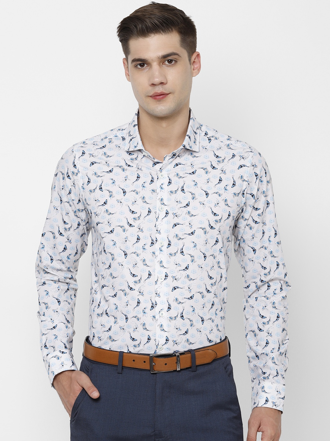

SIMON CARTER LONDON Men White & Blue Slim Fit Printed Formal Shirt