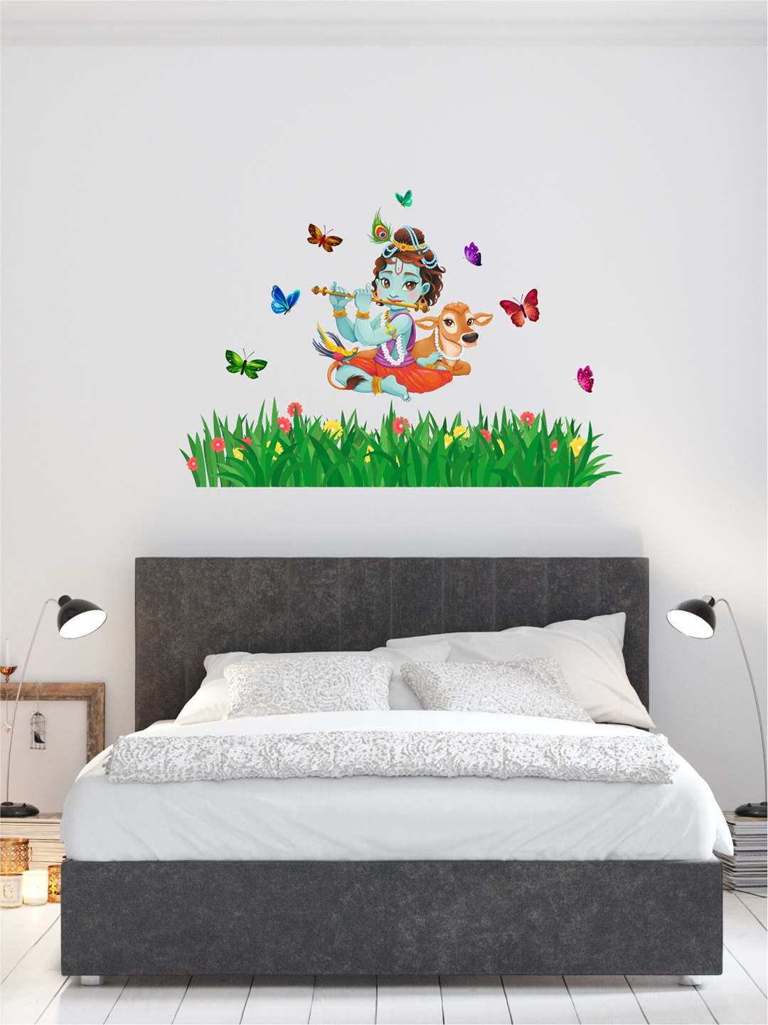 

rawpockets Multicolured Lord Krishna with Flute Wall Sticker, Multi
