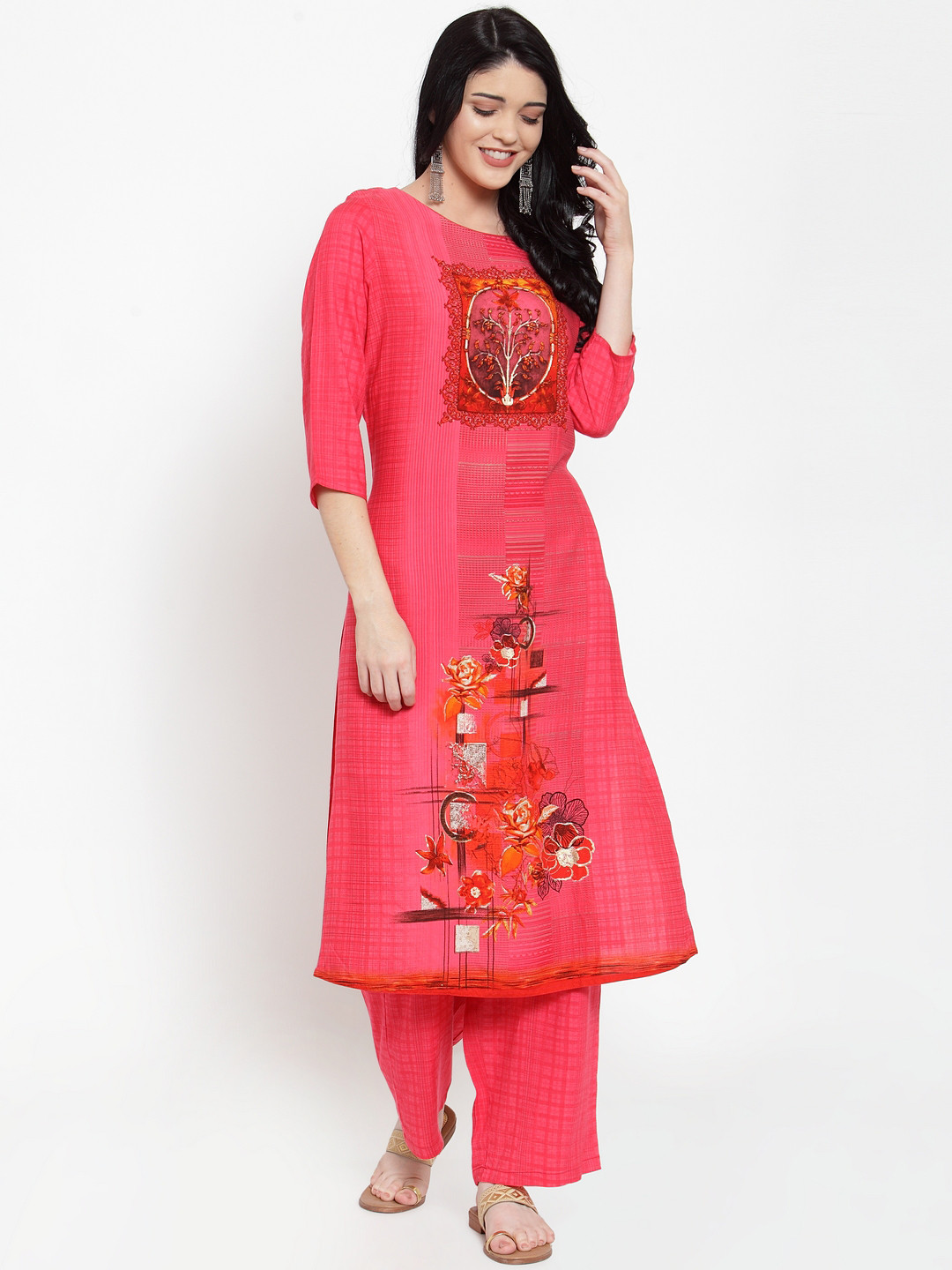 

ANAISA Women Pink Printed Kurta with Palazzos