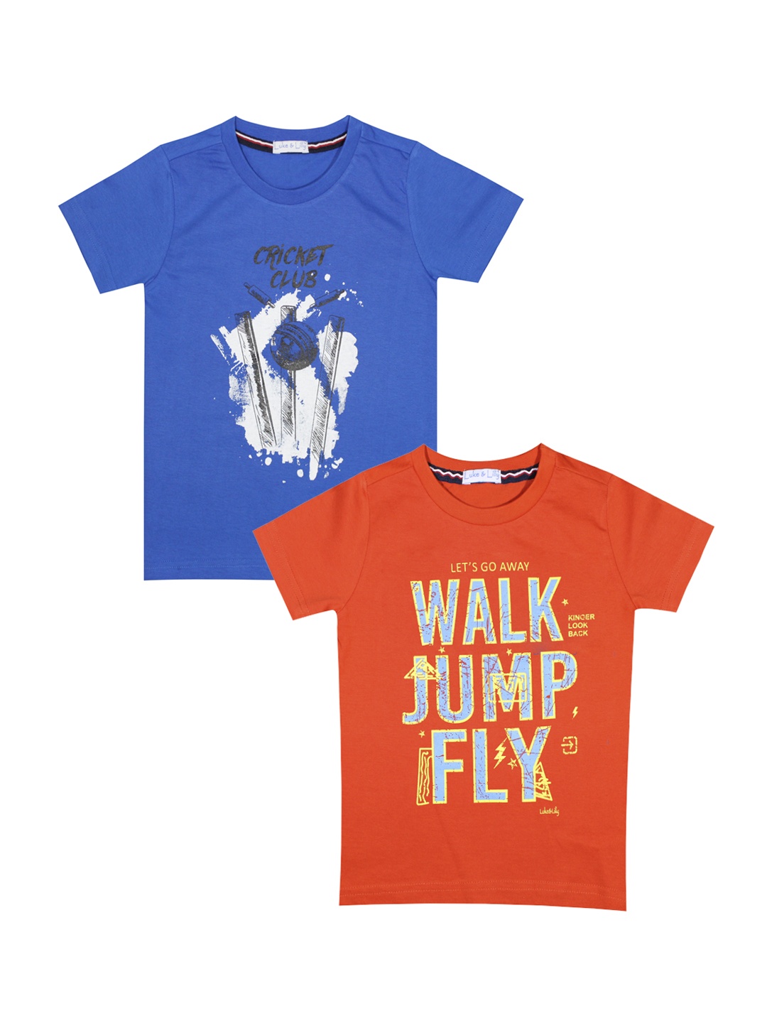 

Luke Lilly Boys Pack Of 2 Printed Round Neck Pure Cotton T-shirt, Blue