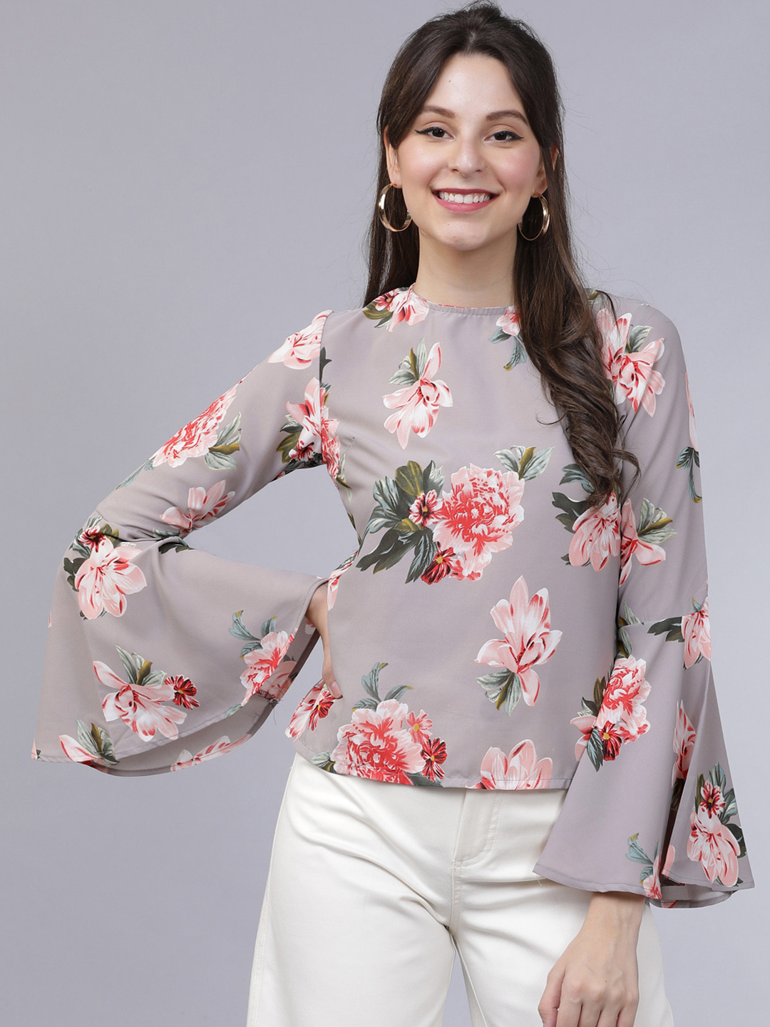 

Tokyo Talkies Women Grey Floral Printed Top